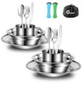 Camping Cutlery Set Stainless Steel 7-in-1 Mess Kit with Mesh Bag for Outdoor Dining – Silver