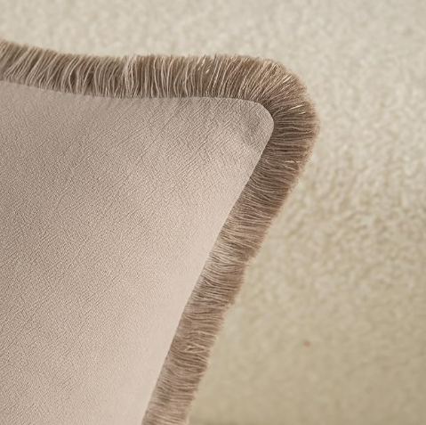 Mandioo Set of 2 Neutral Cotton Fringe Cushion Covers 45x45 cm 18x18 inch Decorative Boho Farmhouse Throw Pillowcase Cozy Tassels for Couch Sofa Bedroom Living Room Home Decor Taupe