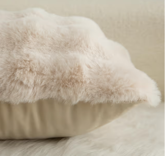 Mandioo Pack of 2 Cushion Covers Thick Plush Wool Throw Pillow Cases – Beige 18x18in