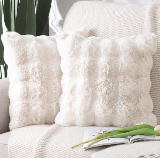 Madizz Plush Wool Cushion Covers 55x55 cm Soft Neutral Decorative Pillowcases – Cream