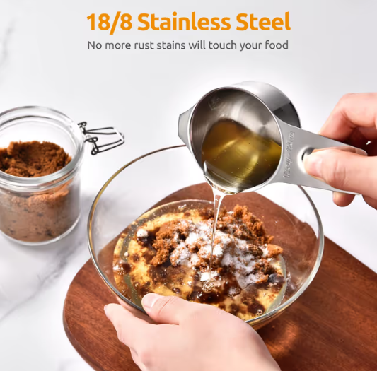 U-Shaped Measuring Cups and Spoons Set 15 Pieces Stainless Steel – Silver