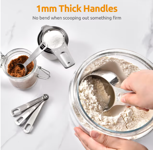 U-Shaped Measuring Cups and Spoons Set 15 Pieces Stainless Steel – Silver