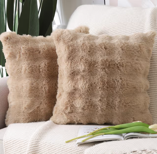 MADIZZ Pack of 2 Thick Plush Wool Cushion Covers 65x65 cm Camel Soft Neutral Decorative Throw Pillow Covers Accent Boho Pillowcases for Couch Sofa Bedroom Pillow Shell