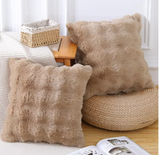 MADIZZ Pack of 2 Thick Plush Wool Cushion Covers 65x65 cm Camel Soft Neutral Decorative Throw Pillow Covers Accent Boho Pillowcases for Couch Sofa Bedroom Pillow Shell