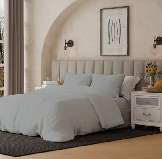 COLOR SENSE King Duvet Set 100% Cotton Percale Weave – Light Gray