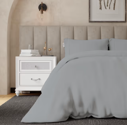 COLOR SENSE King Duvet Set 100% Cotton Percale Weave – Light Gray