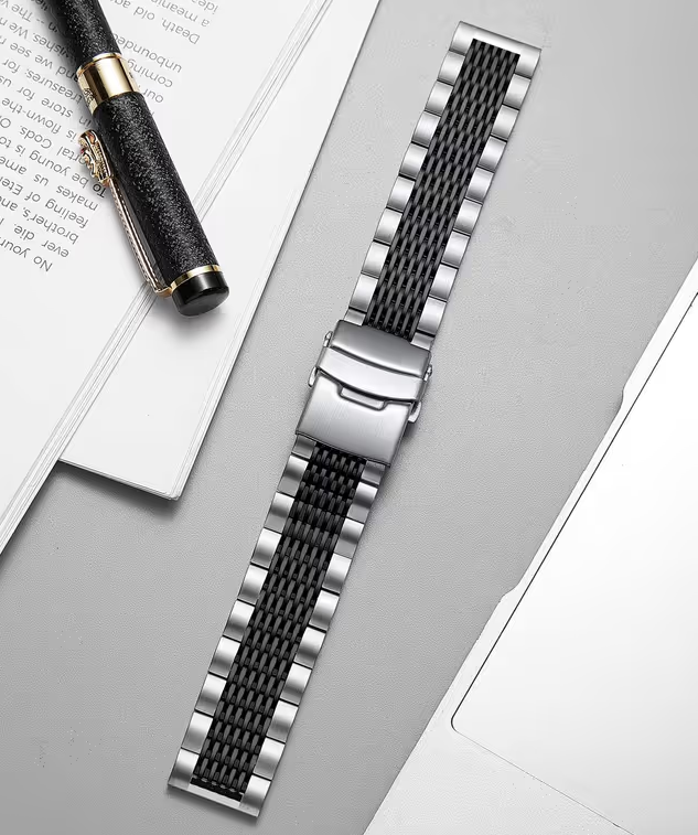 BINLUN Premium Stainless Steel Watch Strap – Polished Metal Mesh, 19mm