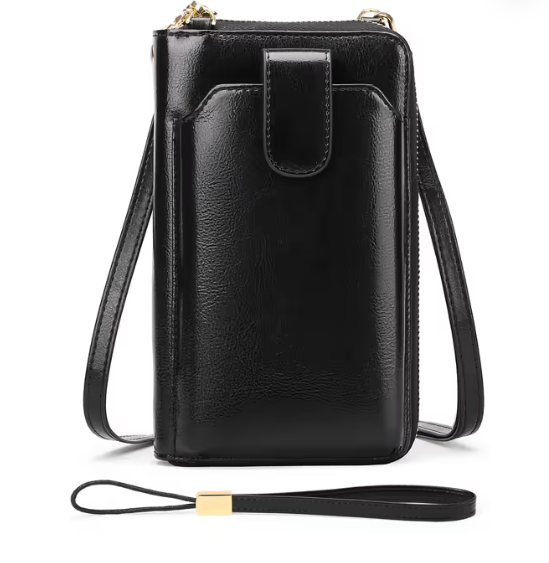 Small Leather Crossbody Bag with Adjustable Strap – Black