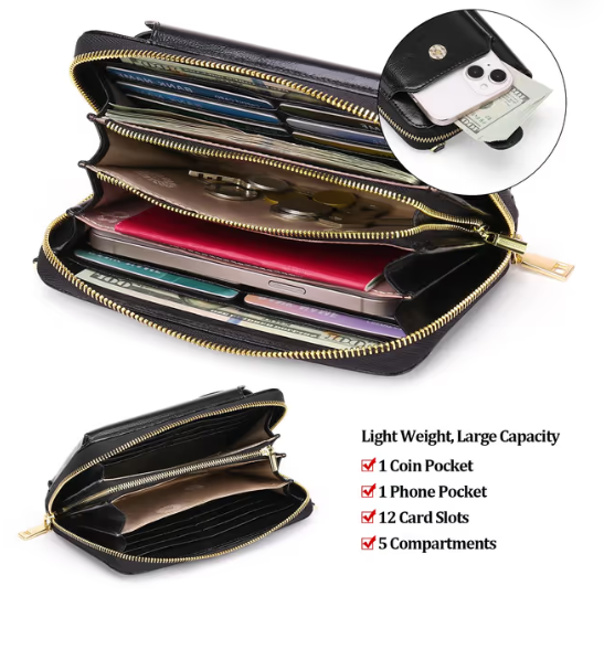 Small Leather Crossbody Bag with Adjustable Strap – Black