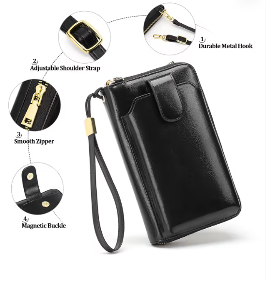 Small Leather Crossbody Bag with Adjustable Strap – Black