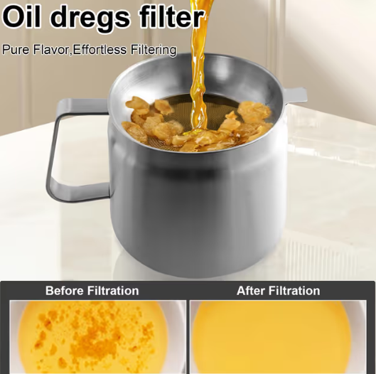 Oil Strainer Pot 2L Stainless Steel Filter Pot with Lid – Fine Mesh Strainer