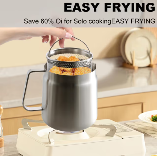 Oil Strainer Pot 2L Stainless Steel Filter Pot with Lid – Fine Mesh Strainer