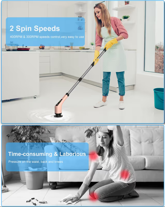 Leebein Electric Spin Scrubber Cordless Cleaning Brush with 8 Brush Heads – 300/400RPM