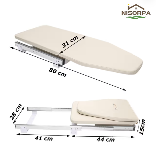 Nisorpa Folding Ironing Board Rotatable 180° Drawer Ironing Platform With Heat-resistant Cover for Space Saving 800 x 310MM