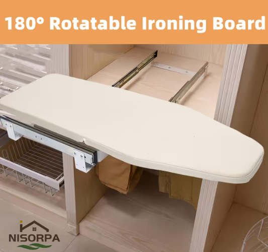 Nisorpa Folding Ironing Board Rotatable 180° Drawer Ironing Platform With Heat-resistant Cover for Space Saving 800 x 310MM