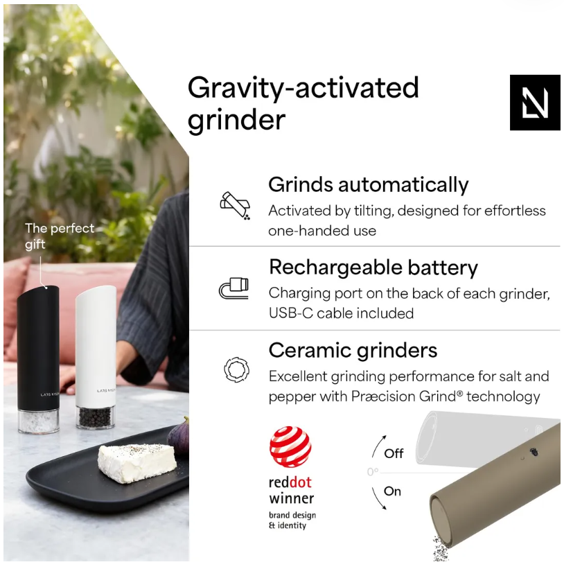 LARS NYSØM Electric Salt & Pepper Grinder Set USB-C Rechargeable – Brown/Beige