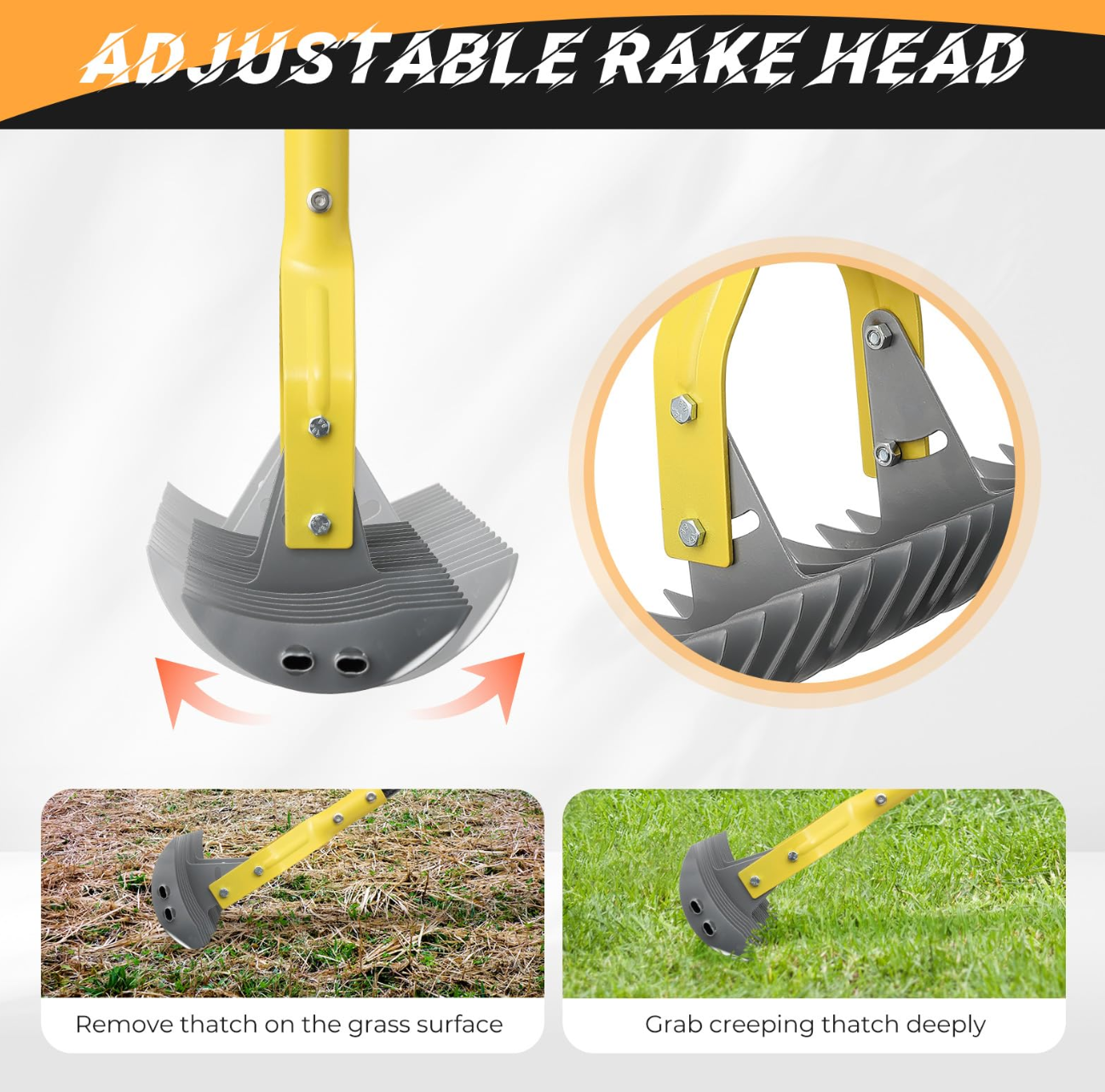 Heavy Duty Thatch Rake Adjustable 177 cm for Lawn Care – Black