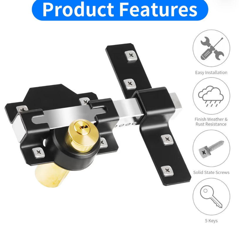 Long Throw Gate Lock Double Sided for Wooden Gates – 5 Keys