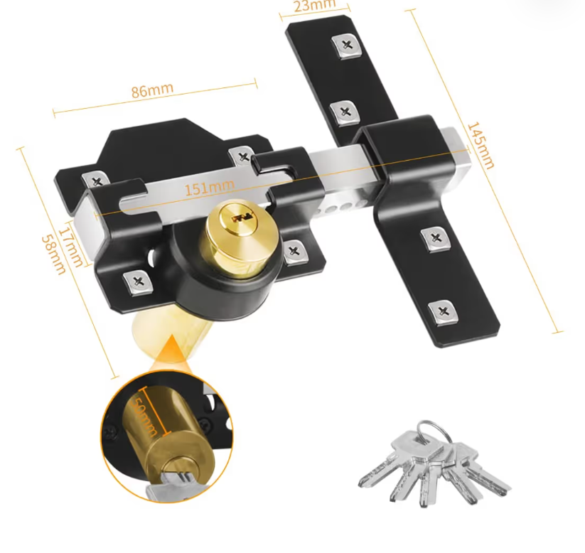 Long Throw Gate Lock Double Sided for Wooden Gates – 5 Keys