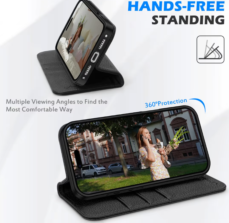 SHIELDON iPhone 17 Pro Max Case Leather RFID Blocker – Black