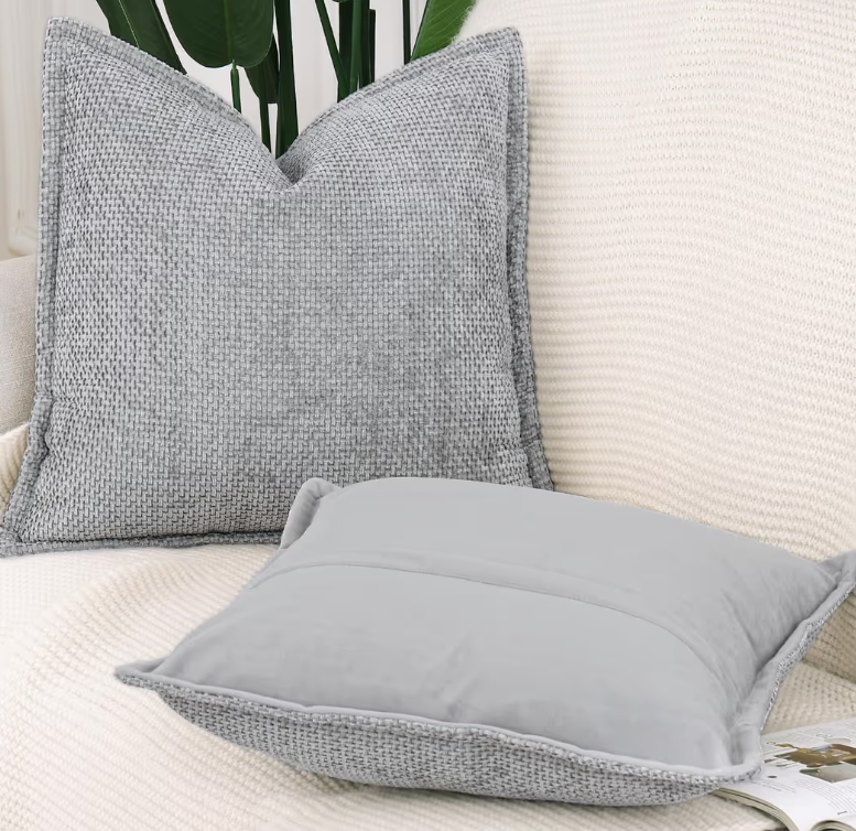 Madizz Set of 2 Chenille Velvet Cushion Covers Soft Boho Textured Pillowcases – Grey 24x24in