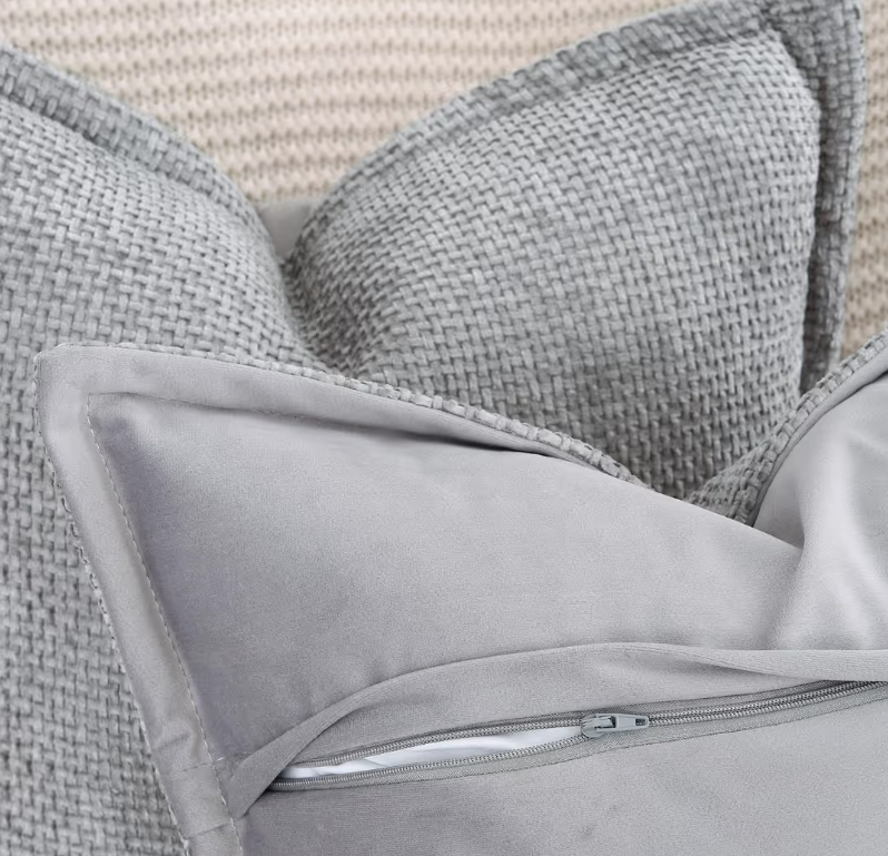 Madizz Set of 2 Chenille Velvet Cushion Covers Soft Boho Textured Pillowcases – Grey 24x24in