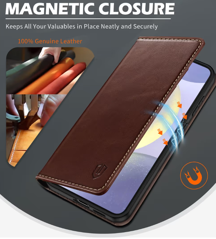 SHIELDON Galaxy S25 5G Leather Wallet Case with RFID Blocking – Retro Coffee