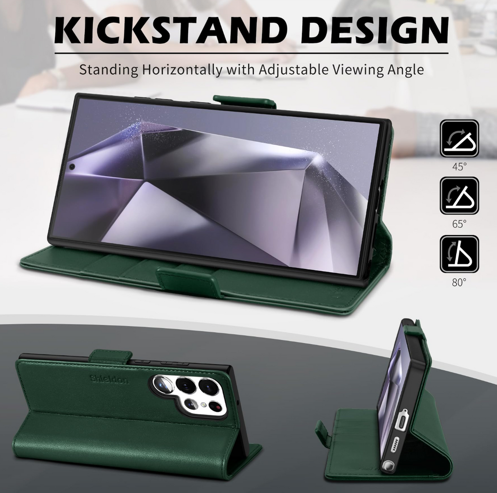 SHIELDON Leather Case for Galaxy S25 Ultra 5G with RFID Blocker – Midnight Green