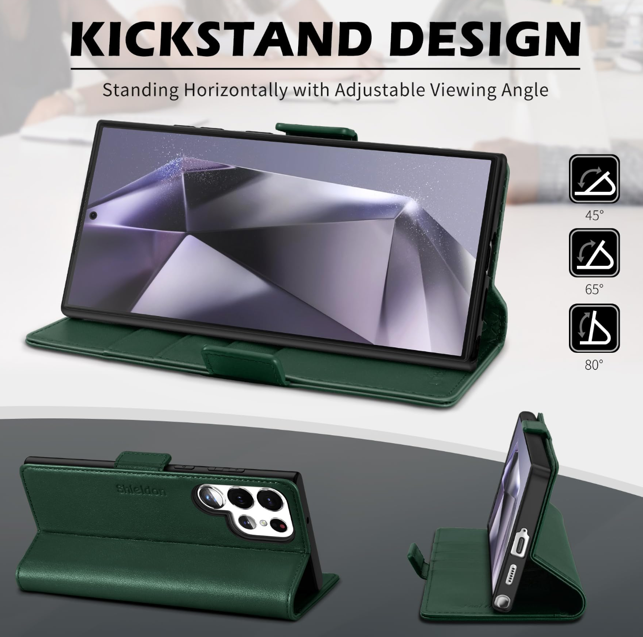SHIELDON Leather Case for Galaxy S25 Ultra 5G with RFID Blocker – Midnight Green