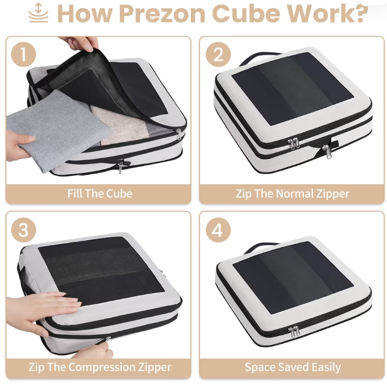 Compression Packing Cubes Set of 8 Luggage Organiser Bags – Travel Essentials