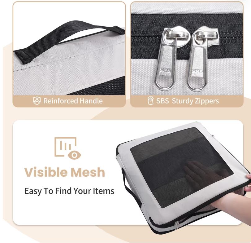 Compression Packing Cubes Set of 8 Luggage Organiser Bags – Travel Essentials