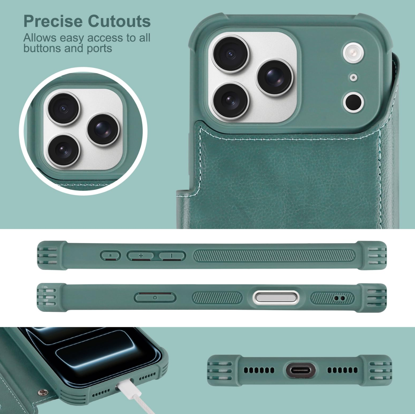 iPhone 17 Pro Max Wallet Case Flip Folio Shockproof with RFID Blocking – Forest Green
