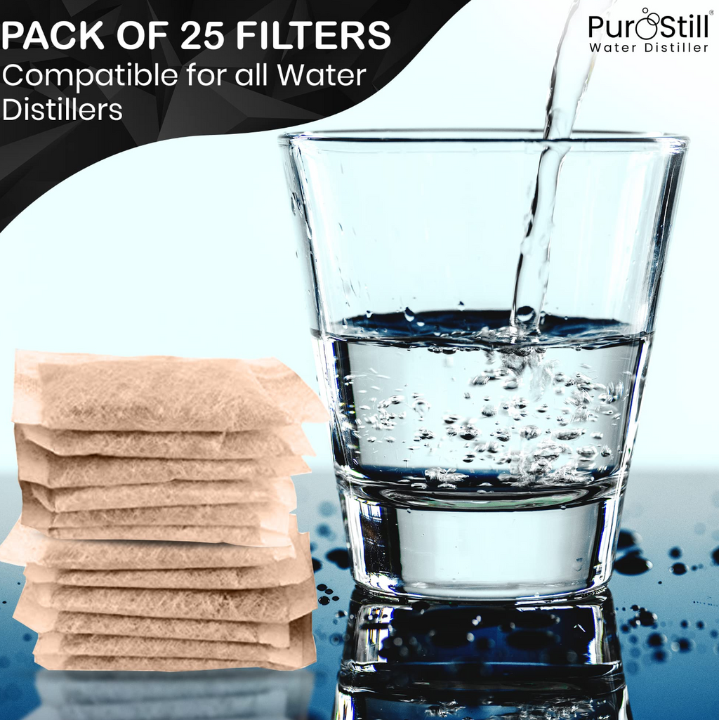 PurOstill® Water Distiller Bundle 2-in-1 Descaling & Protection – 16 Tablets + 25 Filters