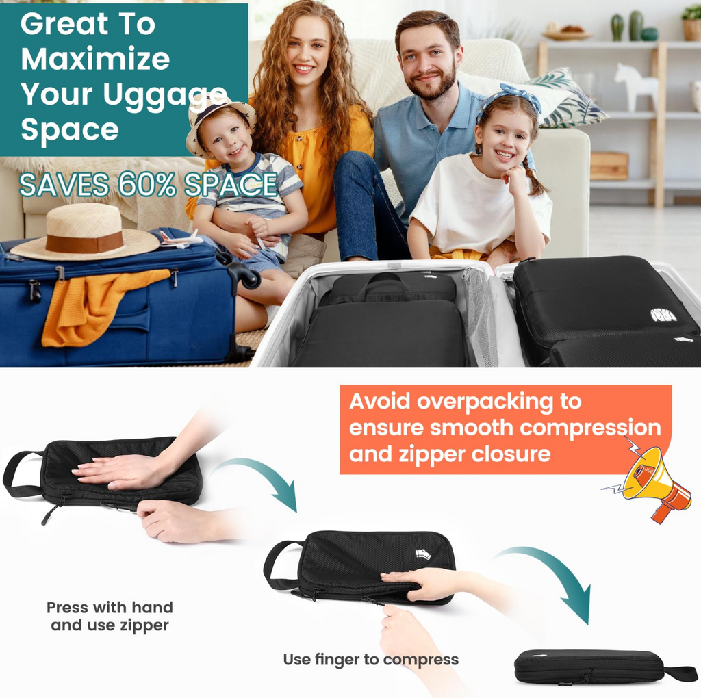 Compression Packing Cubes for Suitcases – Waterproof Travel Organiser Bags