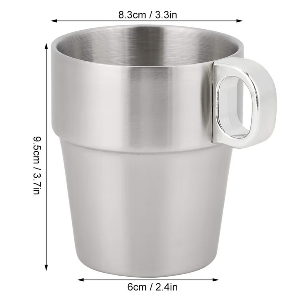 Stackable Stainless Steel Coffee Cups Double-Layer Insulated Mugs with Stand – Set of 6