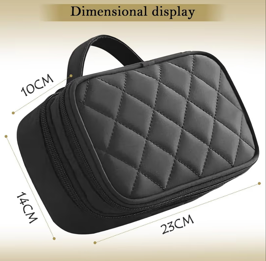 Cosmetic Bag Makeup Organizer Double Layer Travel Toiletry Bag with Mirror – Black