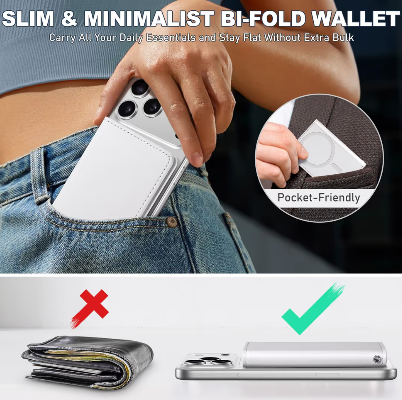 TUCCH Magsafe Wallet RFID Blocker 6 Card Slots Magnetic PU Leather – White