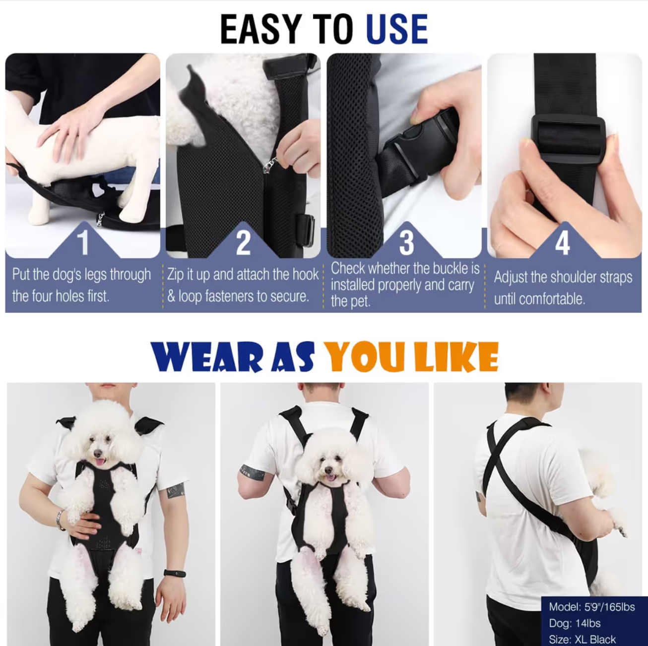 Pawaboo Pet Carrier Backpack Adjustable Travel Bag for Small Medium Dogs – Gray Medium