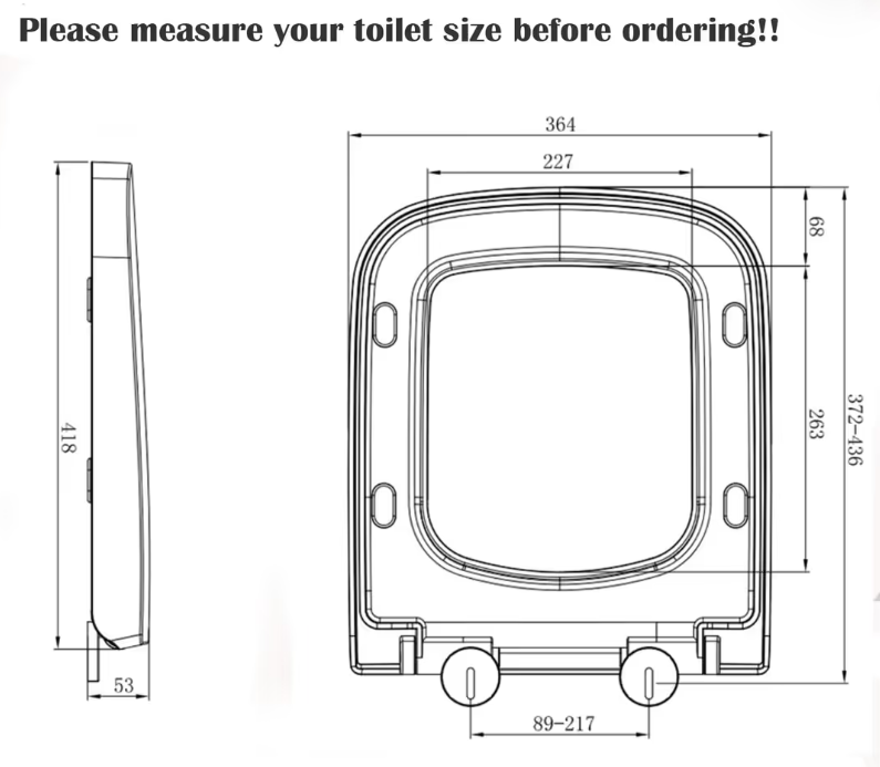 LOORMEI Soft Close Toilet Seat Square Heavy Duty Top Fixing – White