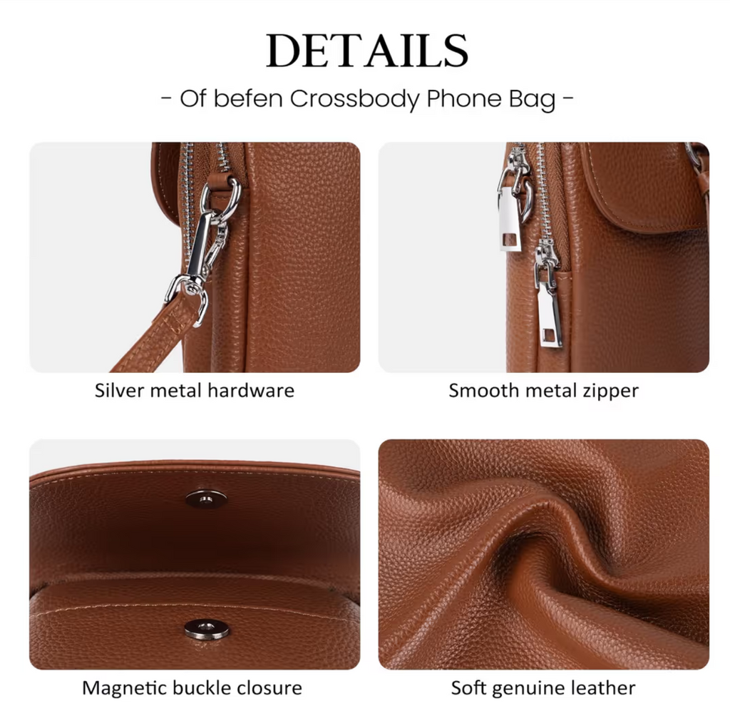 Small Crossbody Bag Genuine Leather RFID Blocking Cell Phone Holder – Brown