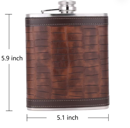 Stainless Steel Whiskey Flask 18oz Crocodile Leather Pattern – Brown