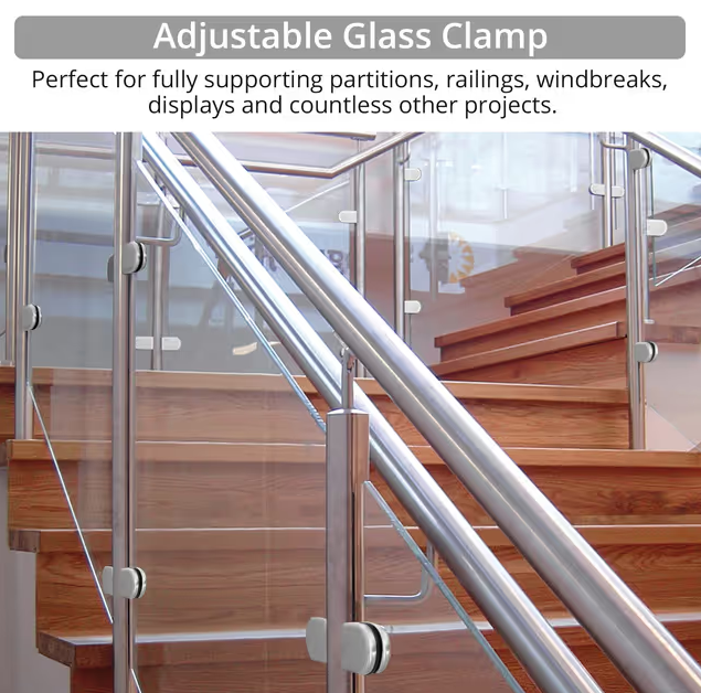 Proster 16PCS Adjustable Glass Clamps – Stainless Steel 304 for Handrail Balustrade