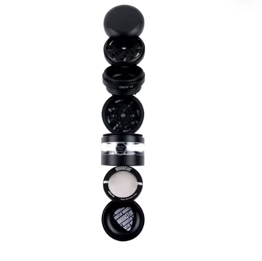 Kannastor GR8TR Herb Grinder Clear Jar Stainless Steel Collector – Black 3.8"H 2.2"D