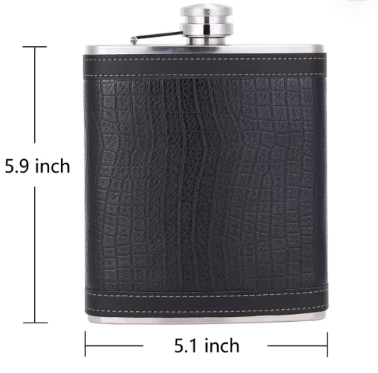 TANEAXON 18 oz Black Stainless Steel Large Capacity Whiskey Flask – Leather Wrapped