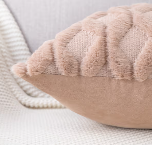Set of 2 Soft Plush Velvet Cushion Covers – Light Brown 18x18 inch