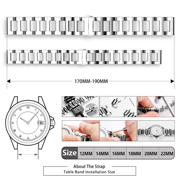 Replacement Watch Band Stainless Steel Ceramic Bracelet – Silver 22mm