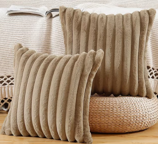 Set of 2 Faux Fur Plush Cushion Covers – Brown 26x26 inch