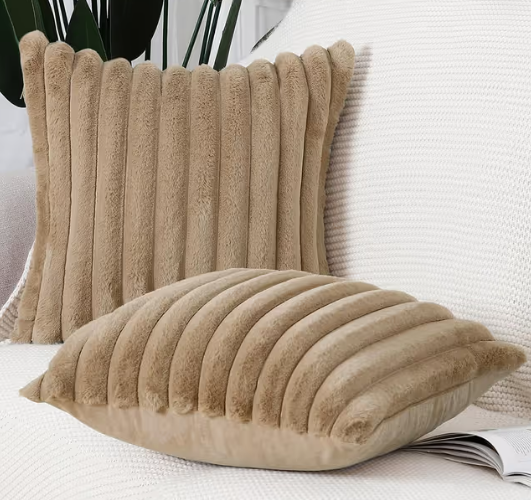 Set of 2 Faux Fur Plush Cushion Covers – Brown 26x26 inch