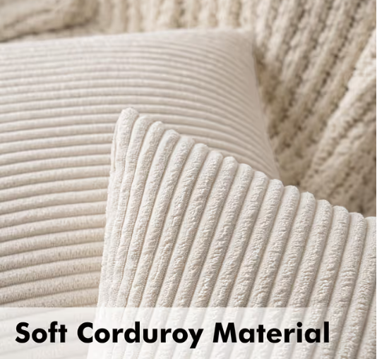 MIULEE Set of 2 Striped Corduroy Cushion Covers – Cream White 24x24 inch