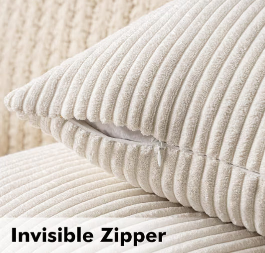 MIULEE Set of 2 Striped Corduroy Cushion Covers – Cream White 24x24 inch